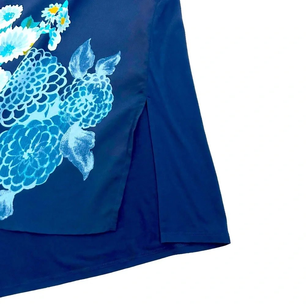 Chico’s Blue Multicolor Floral Garden Party Tunic, Size 2 Medium